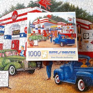 Bits and Pieces Jigsaw Puzzle Frank's Friendly Service Gas Station Retro 1000